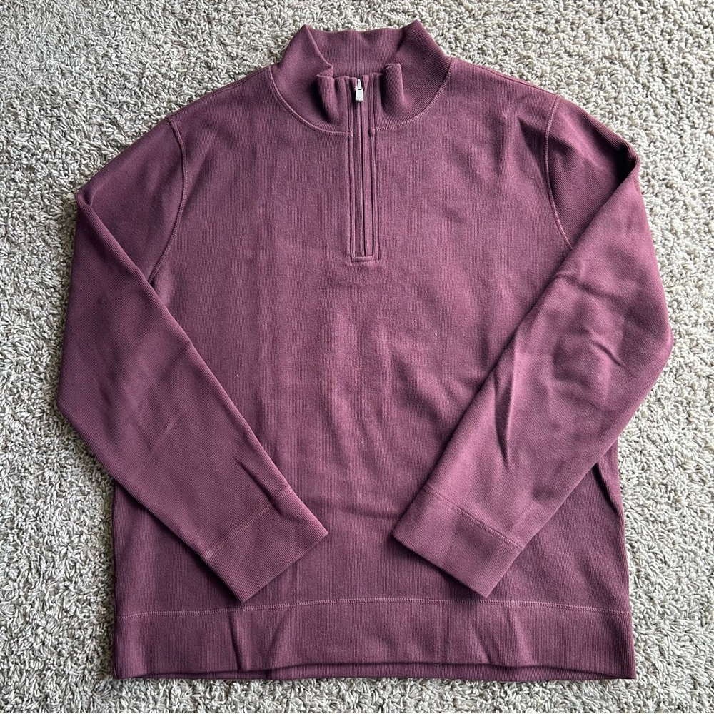 Faconnable Men's Large Red Burgundy 1/4 Zip Long Sleeve Pullover Cotton Sweater